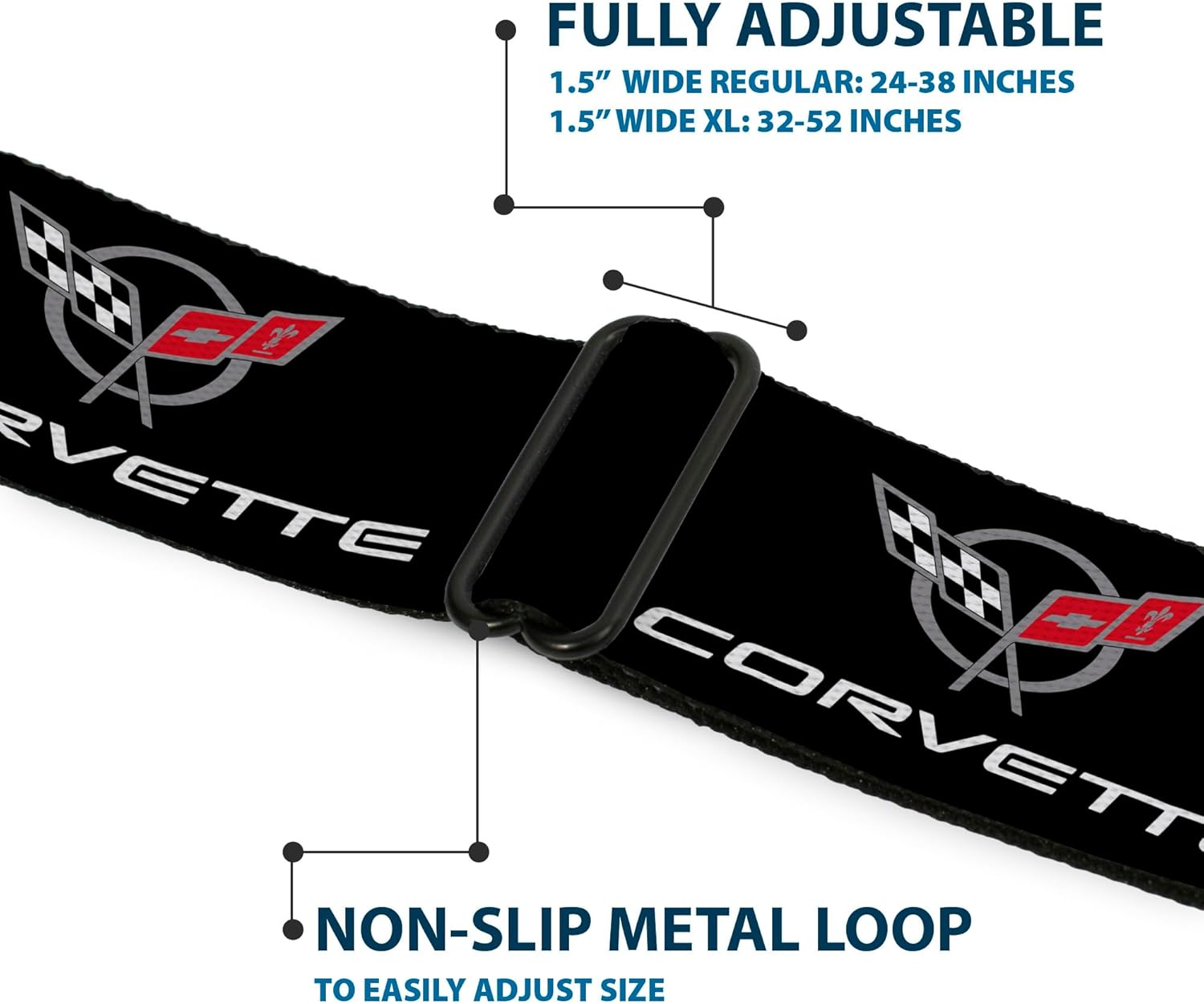 Buckle-Down Seatbelt Belt - CORVETTE C5 Logo Black/Gray/White/Red Repeat
