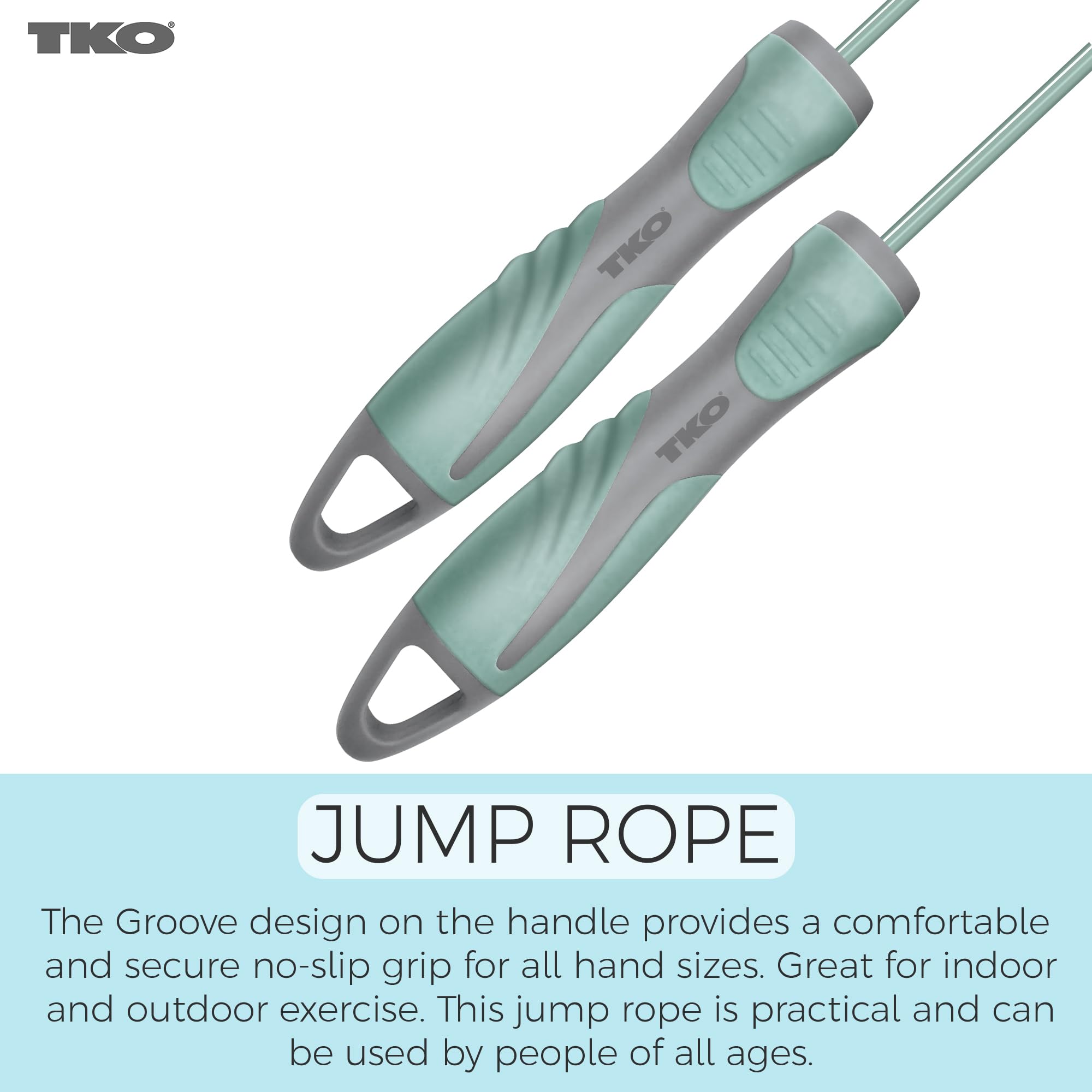 TKO Corde à sauter avec poignée ergonomique, corde à sauter en PVC sans nœuds, longueur réglable, cordes à sauter pour le fitness pour femme (menthe)
