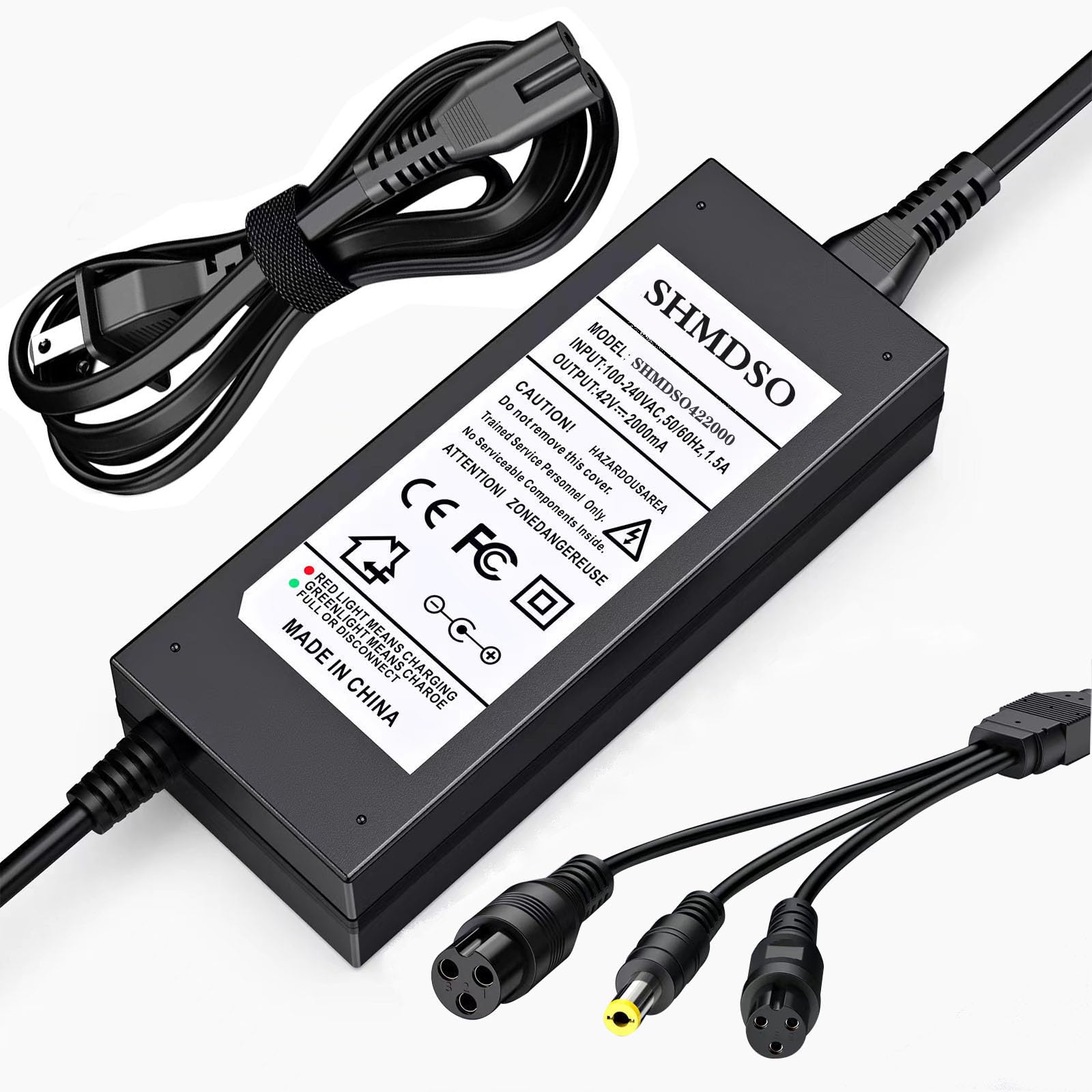 36V/42V2A Replacement Charger,3-in-1(5.5mm x 2.5mm / 2.1mm Universal)& 3 Claw(12mm/8mm) Female Port,Compatible with Jetson,Swagtron, Bird, Razor, Segway, Gotrax