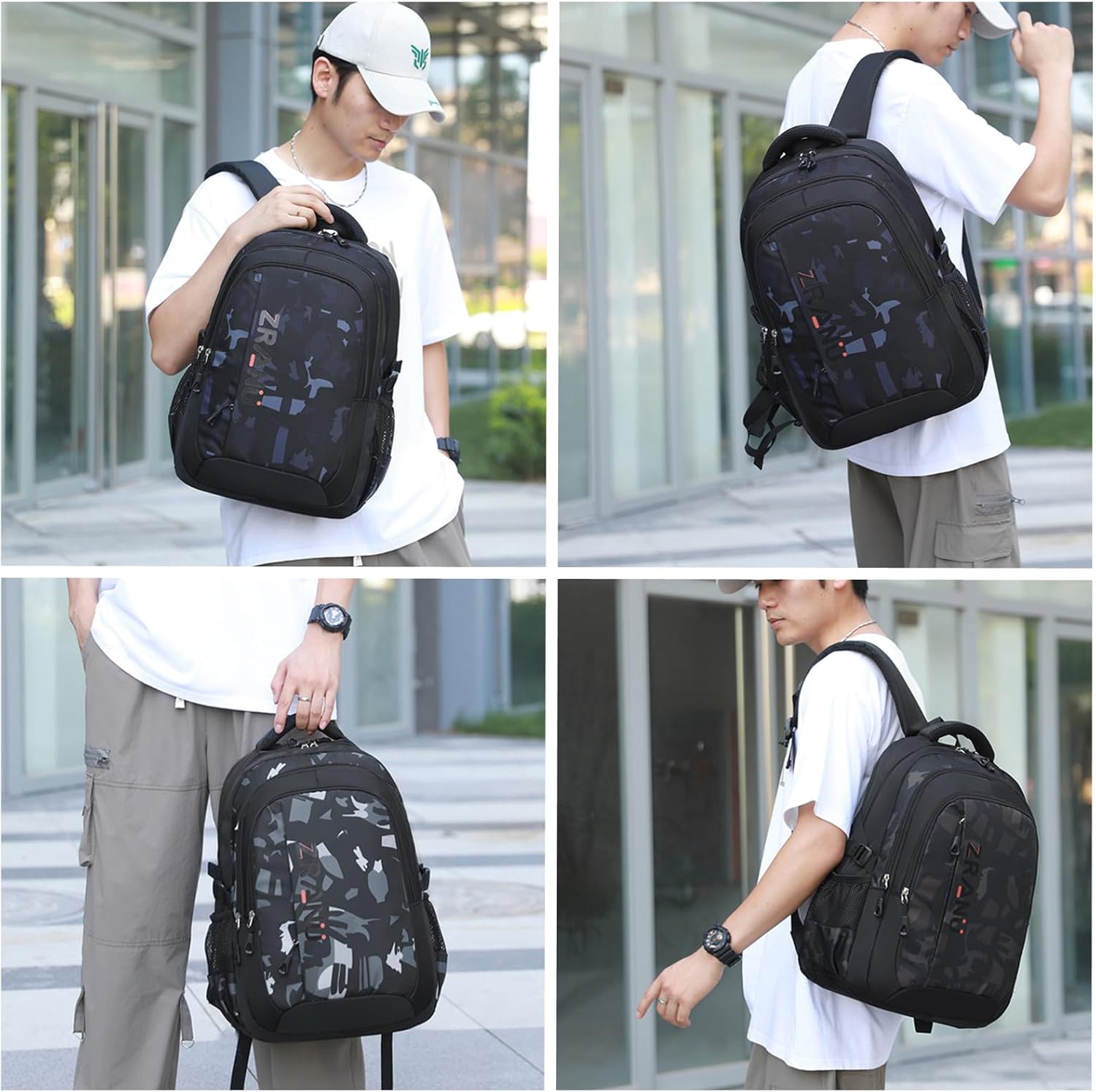 EKUIZAI Black camouflage print Backpack for Boys Middle School Geometric Printed Schoolbag