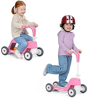 Radio Flyer Scoot 2 Scooter, Blue/Red/Pink, for Kids Ages 1-4, Ride On Toy or 4-Wheel Kids Scooter, Durable Wheels and Frame, Converts Easily with Flip Deck, Toddler Ride On Toys (Amazon Exclusive)