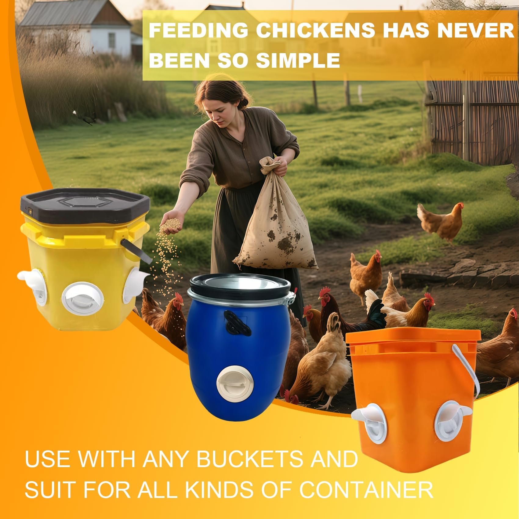 Comedero de gallinas 9 puertos Bebedero de pollo automático alimentador para aves de corral gravedad Kit para cubos de barril