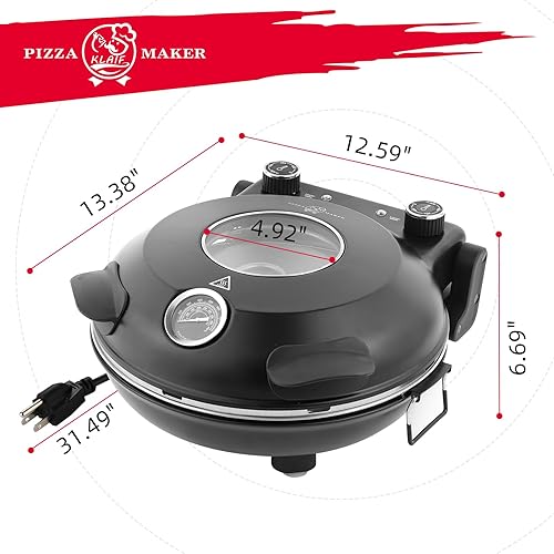 Miniatura 5 de KLAIF Horno eléctrico de pizza de 12 pulgadas con piedra de cerámica, controles de temperatura ajustables duales, incluye 4 herramientas para pizza,