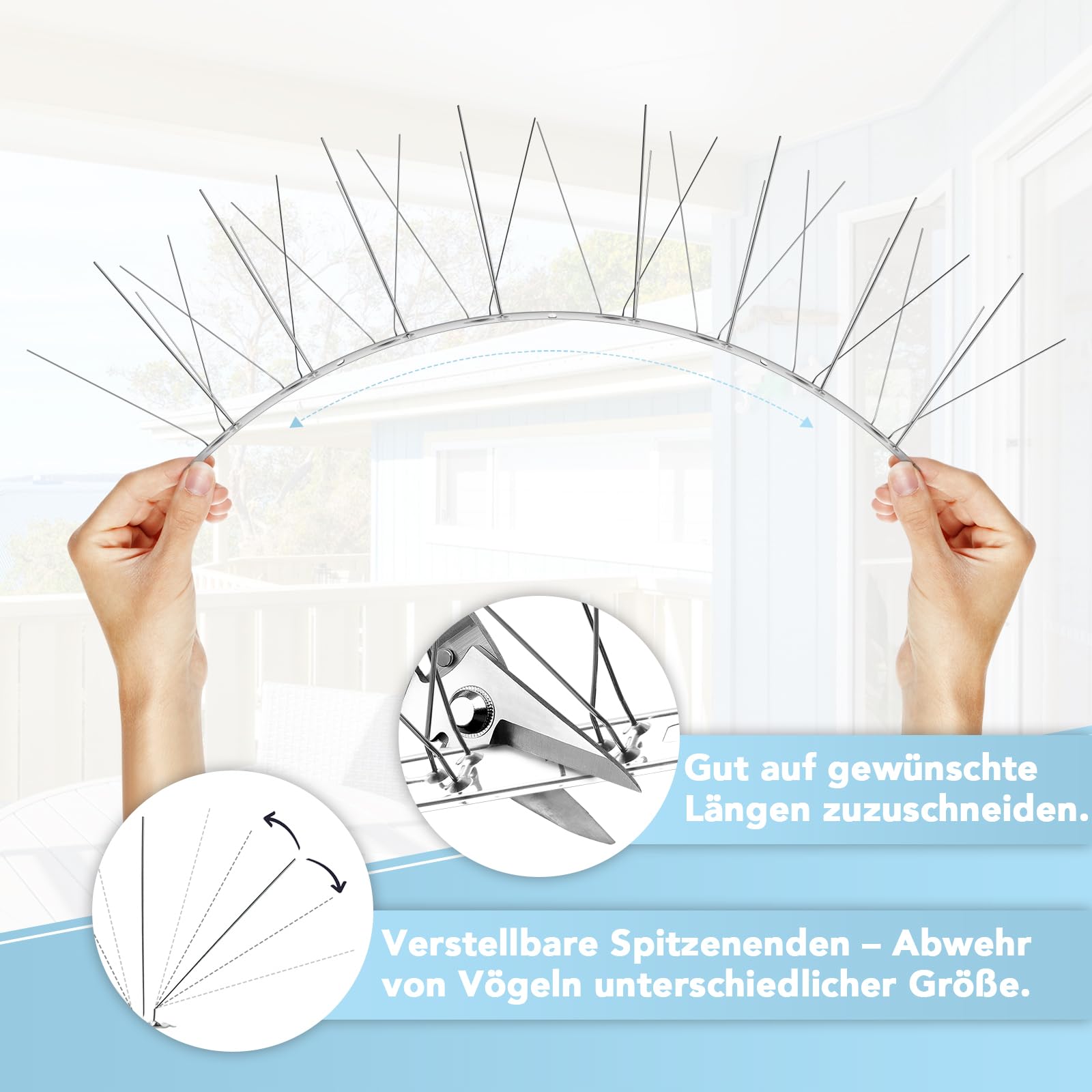 Taubenabwehr Spikes (6,6m/20-teilig) für Dach, Balkon, Fenster - Effektiver Edelstahl Vogelschreck mit robusten und verstellbaren Spikes - Vogelabwehr Spikes gegen Kotplätze und nistende Vögel