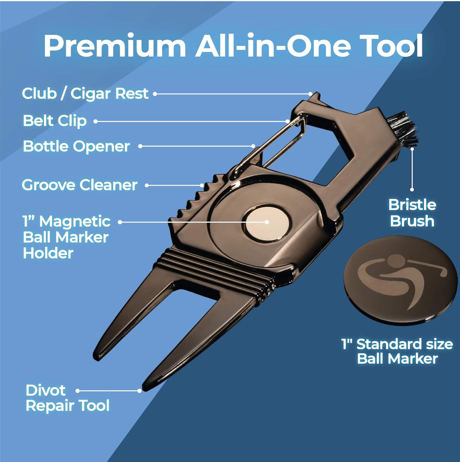 review Golf Divot Repair Tool with Golf Ball Marker and Golf Tees 3 1/4 inch - Golf Accessories for Men - Golf Gifts for Men and Women - Golf Divot Tool and Brush - 7 in 1 Multipurpose Golf Tool