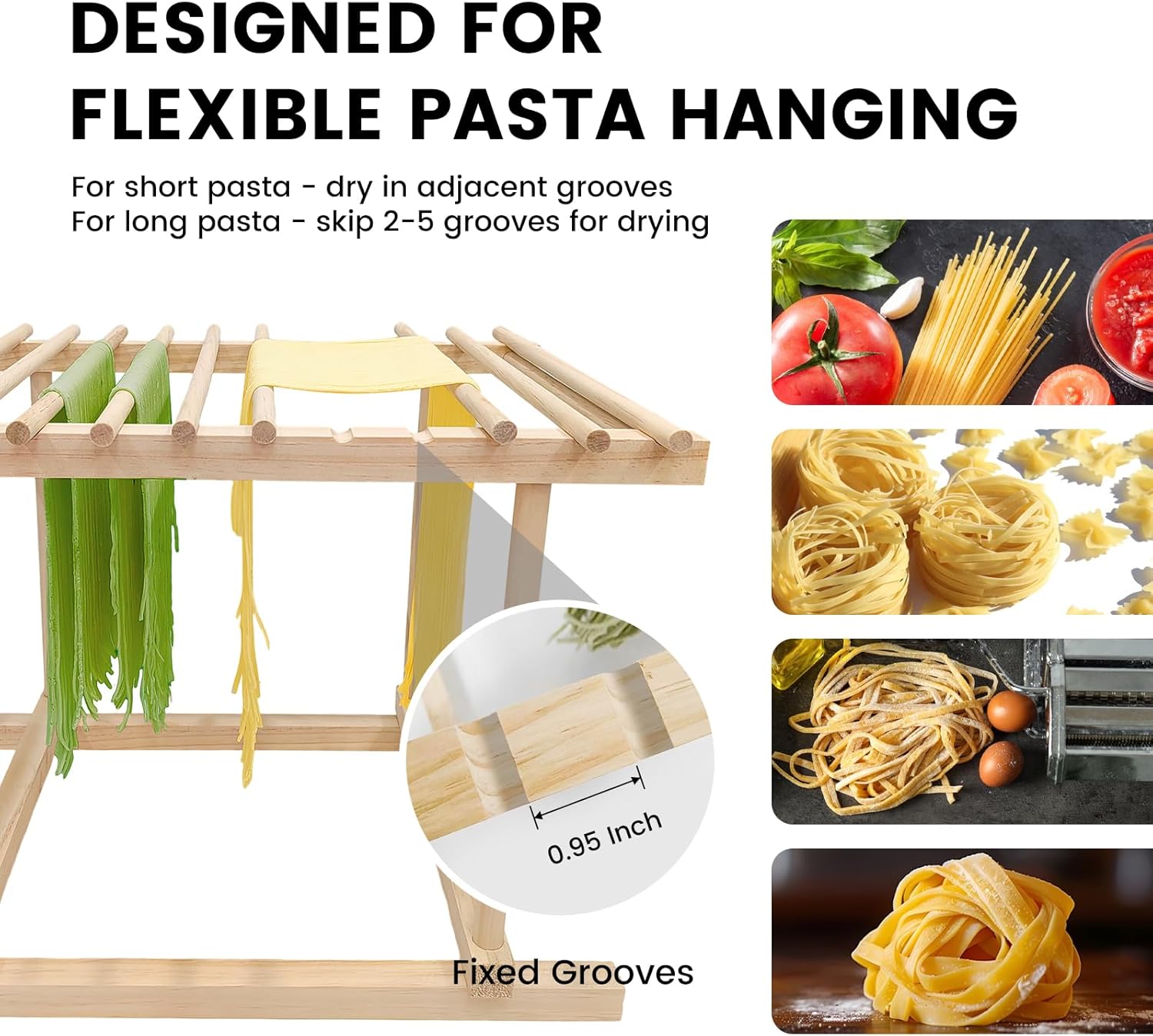 Pasta Drying Rack, Wooden Noodle Drying Rack for Pasta with 12 Detachable Rods & Fixed Grooves, Effortless Pasta Transfer, Holds Short/Long Noodles - Image 3
