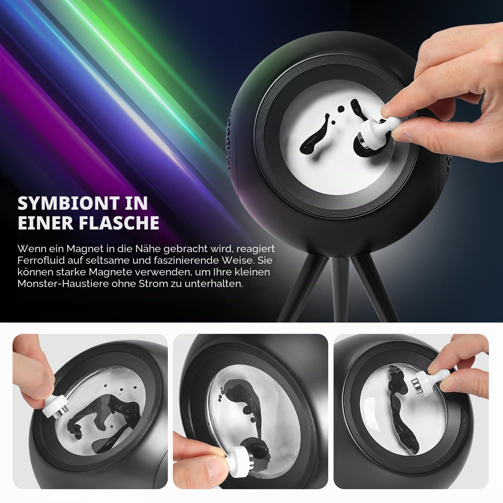 sovenomund Ferrofluid Lautsprecher – Bluetooth-Lautsprecher mit Sound-Visualizer | Mit lebendiger RGB-Beleuchtung und Dual-TWS-Kopplung – ideales Geschenk für alle Anlässe (schwarz)