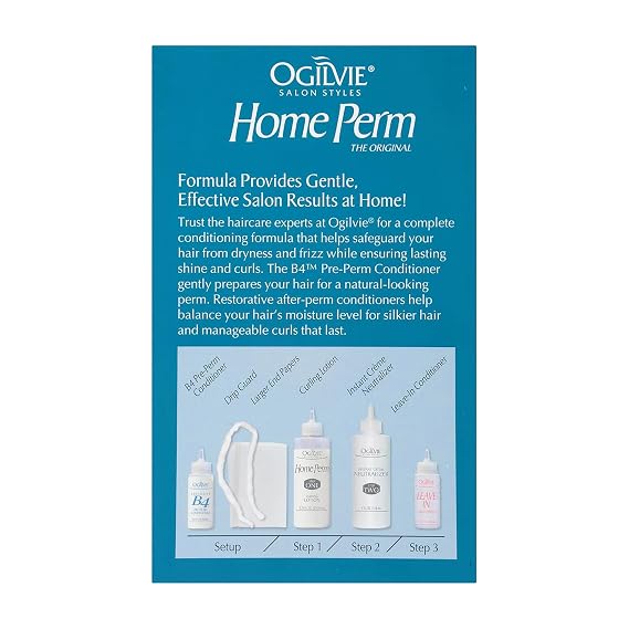 Ogilvie Salon Styles Home Perm The Original with Extra Body for Men & Women - For Color Treated, Normal Hair - Lasting Smooth Curls & Waves Before & After Conditioners with Drip Guard - 4 Pc