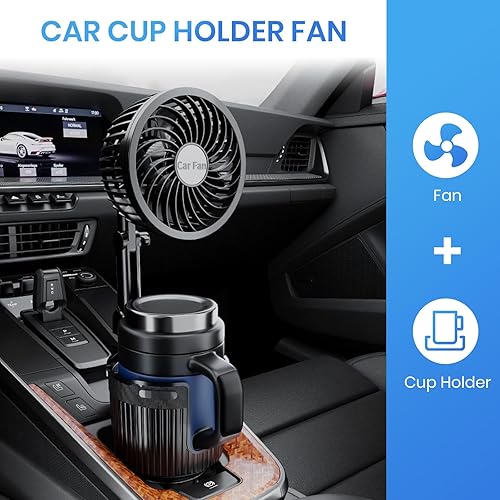 Miniatura 2 de Expansor de portavasos USB 2 en 1, ventilador de refrigeración portátil de 6 pulgadas, giratorio de 360 grados, 2 velocidades, alimentado por USB