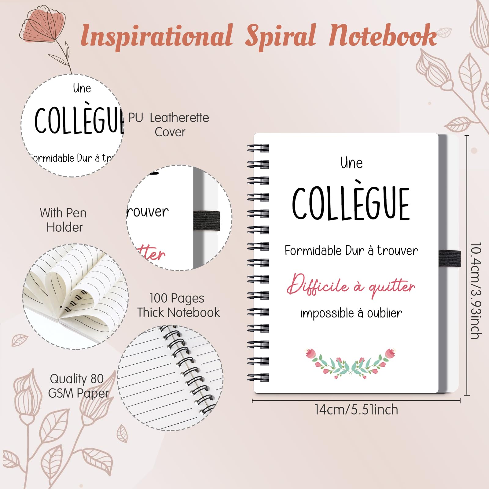 Hestya Set Cadeau Départ Collègue Femme 4 Pièces Pochette Maquillage Carnet Spirale Porte-Clés Stylo Bille