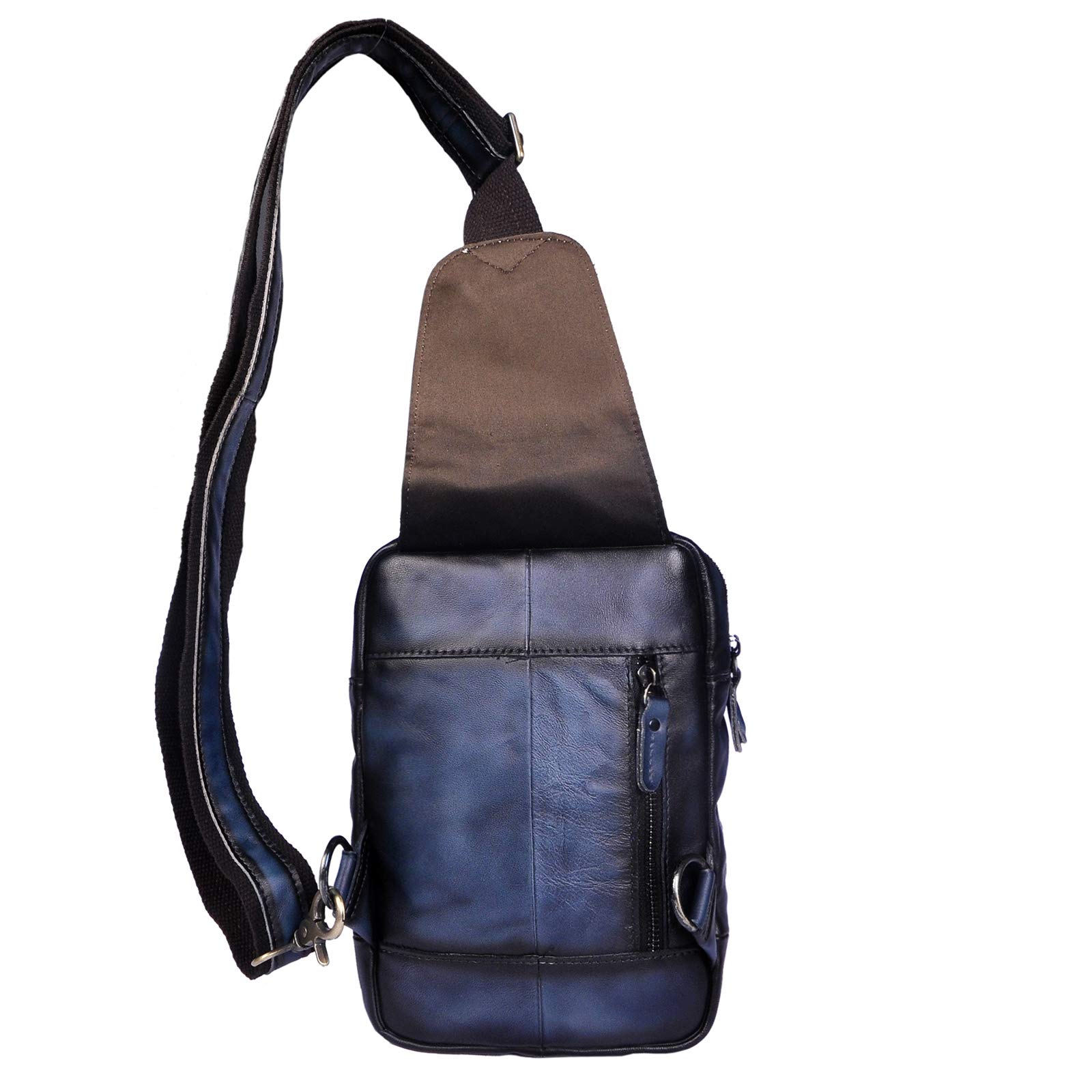 Le’aokuu Herren Echtes Leder Brusttasche Crossbody Bag Sling Bag Schultertasche Gurteltasche Umhängetasche Rucksack Brustbeutel Für Outdoor Sport Reisen B574 (B574 ciemnoniebieski)