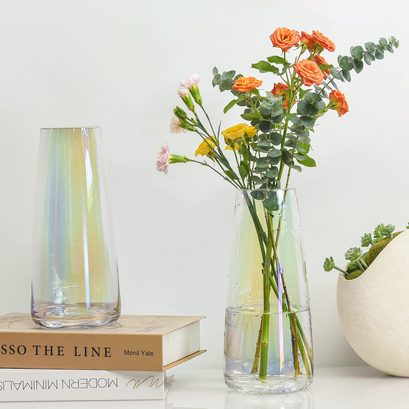 Amazon.co.jp: ガラス花瓶 虹色 クリスタルクリアガラス花瓶 花用