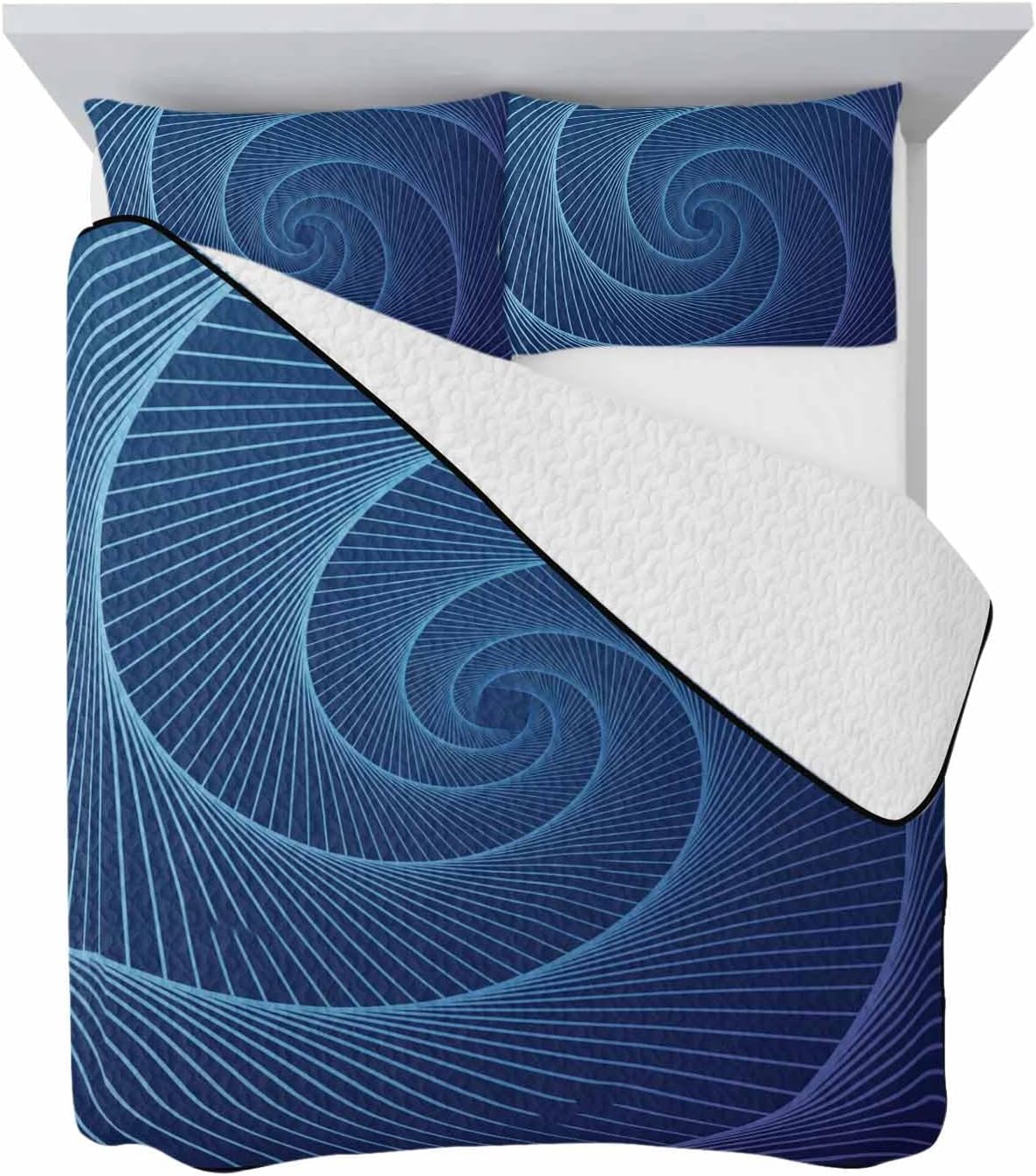 King Size Quilt Set, Abstract Geometric Stripes Lightweight Bedspread Coverlet Set Soft Microfiber Summer Quilt with 2 Pillow Shams, Modern Helix Lines Blue 3 Piece Comforter Bedding Set