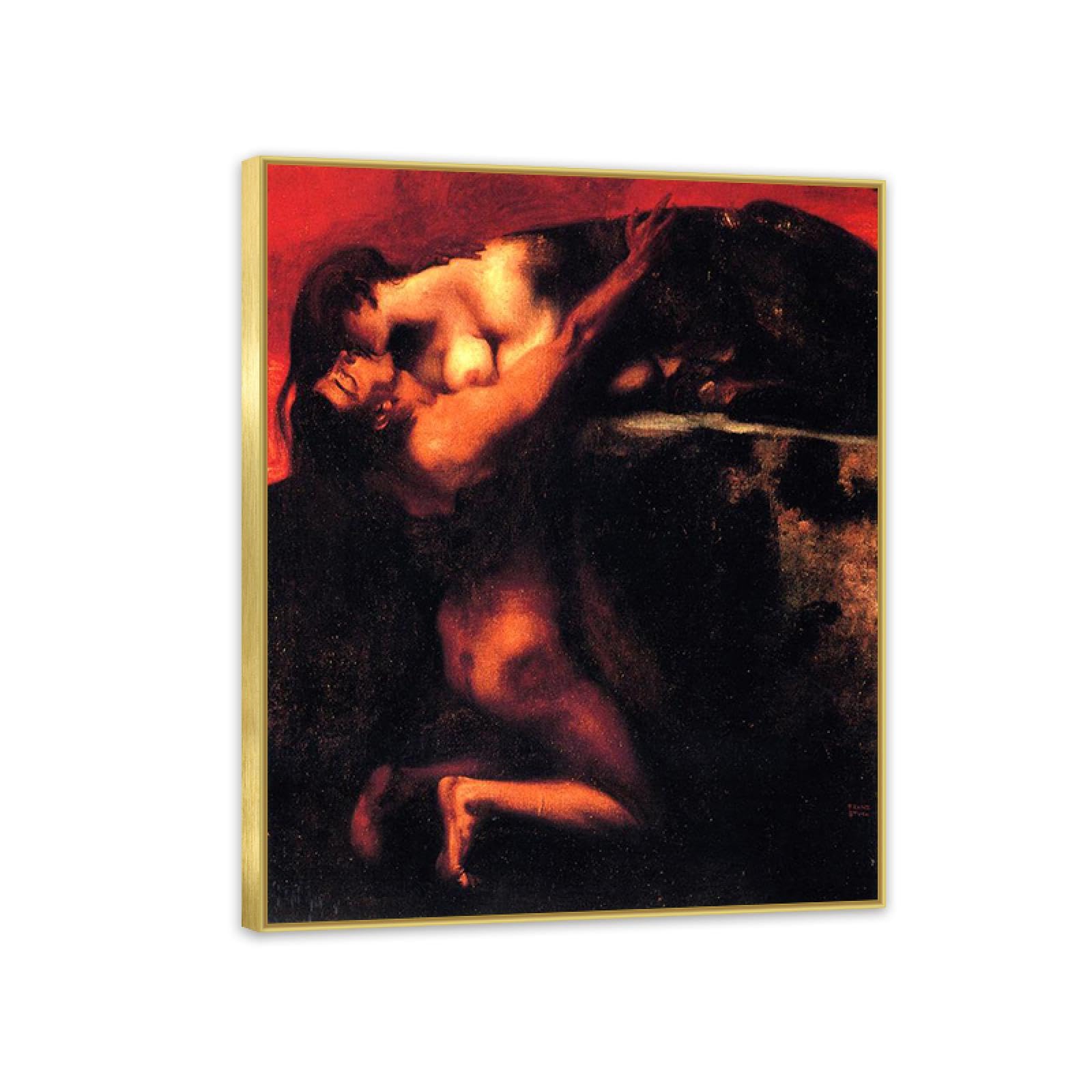 Hau3sh3a Franz von Stuck Wall Art Print The Kiss of the Sphinx Famous Giclees Franz Stuck Picture Artwork Wall Decor for Living Room Bathroom Office 90x70cm(36x28in) Gold frame
