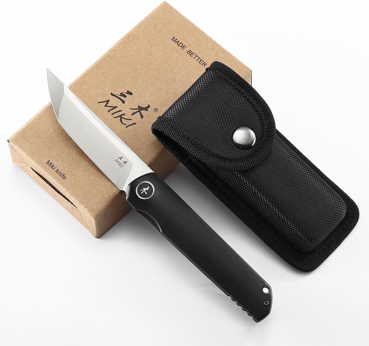 Miki Pocket Samurai Folding Knife, G10 Handle, Tanto w/ D2 Plain Blade, Outdoor Camping Hiking Knife Fishing And Everyday Carry, nique Tool Gift for EDC Men Women (Black-A)