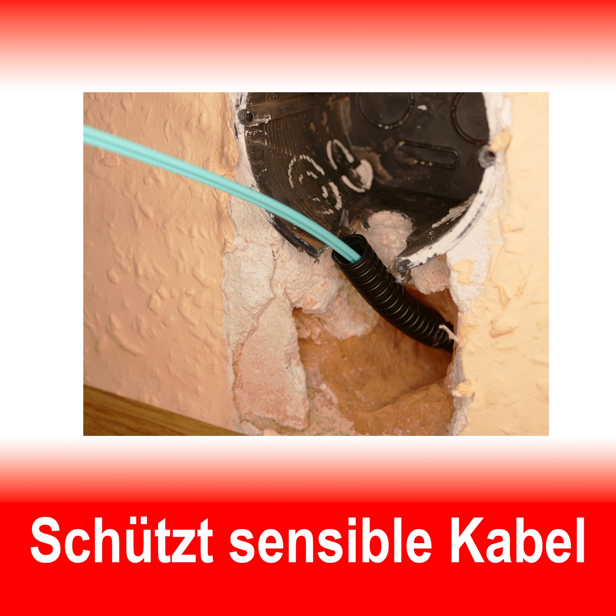 25 Meter Wellrohr geschlitzt Schutzrohr Leerrohr Ø Innen 21,0mm / Ø Aussen 25,0mm | Schwarz | UV Beständig | Bis -40 bis 105°C | schwer Entflammbar | verschiedene Größen u. Längen