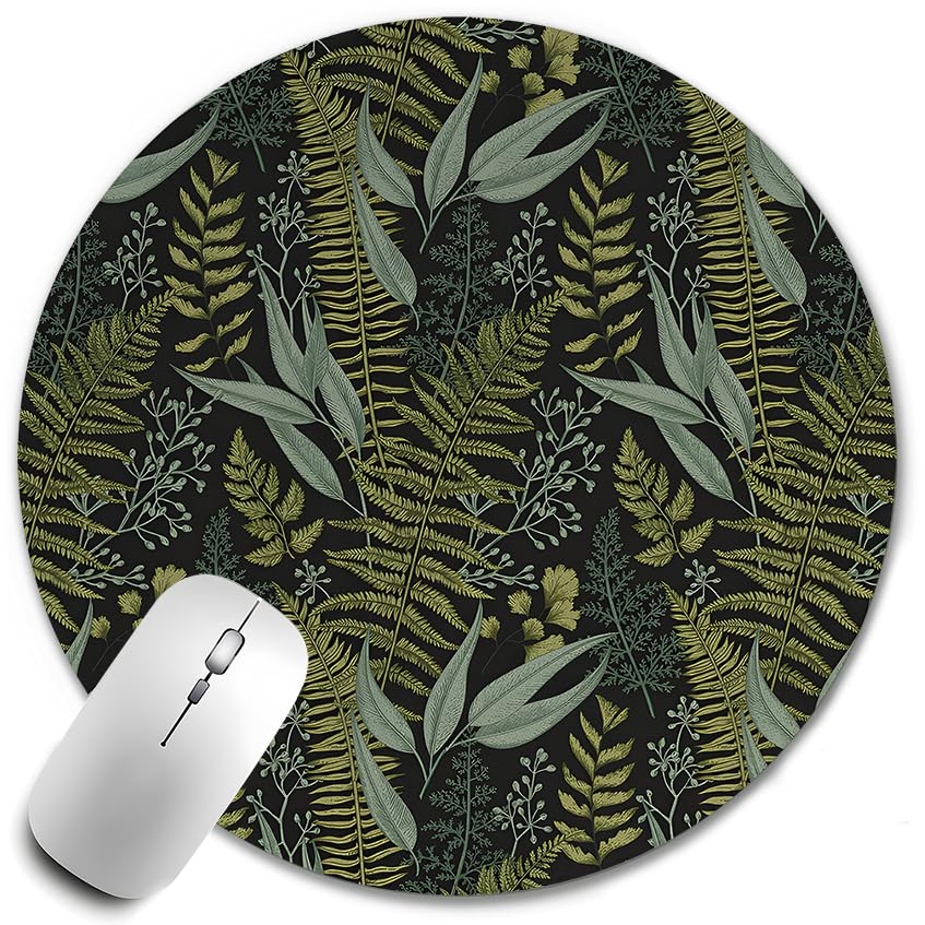WOOGCHEIR Dark Green Plant Mouse Pad, Vintage Fern Leaves Botanical Cottagecore Mouse Pads for Wireless Mouse Computers Laptop Desk Accessories, Aesthetic Office Supplies,7.9x7.9 Inch