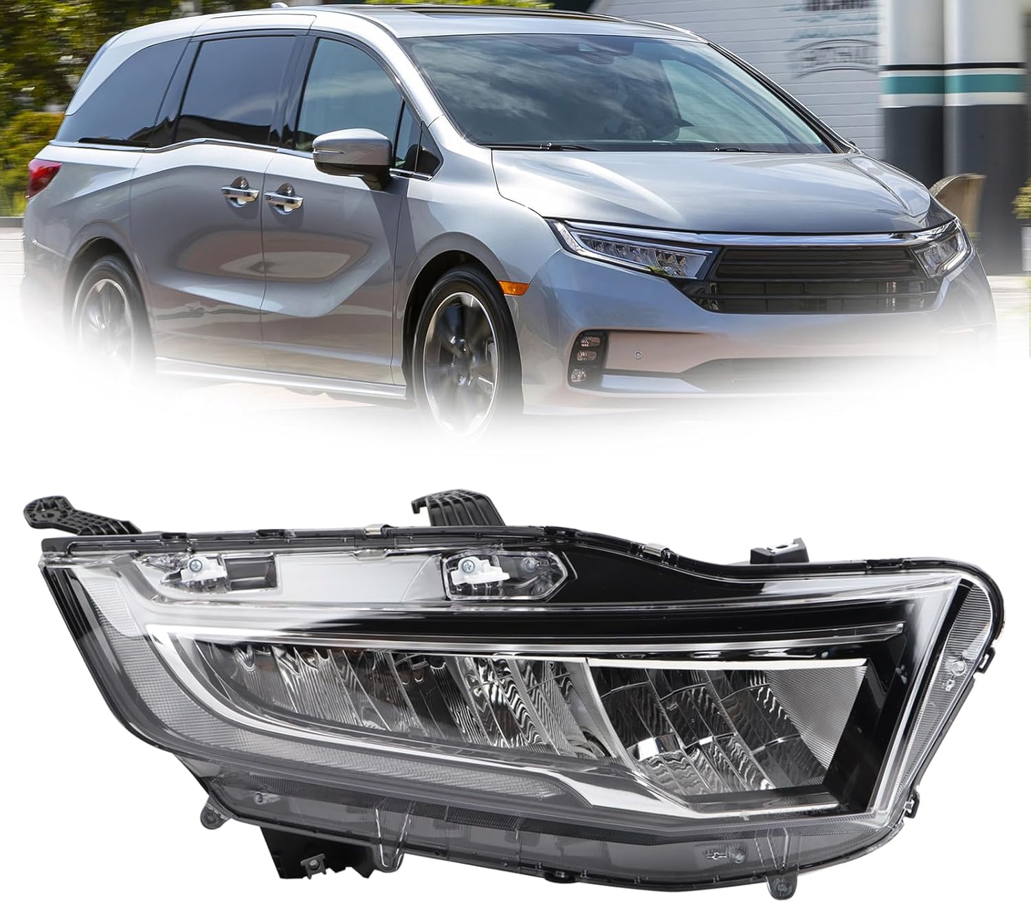 LH Chrome Trim Full LED Type Headlights Assembly Compatible with 2021-2023 Honda Odyssey EX/EX-L/Touring/Elite Headlamp Left Driver Side Replacement HO2502203 33150THRA31