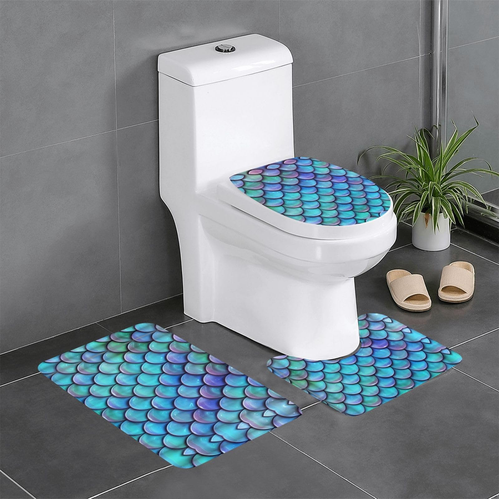 Alfombras de baño de sirena verde azulado pack de 3 de 24x16