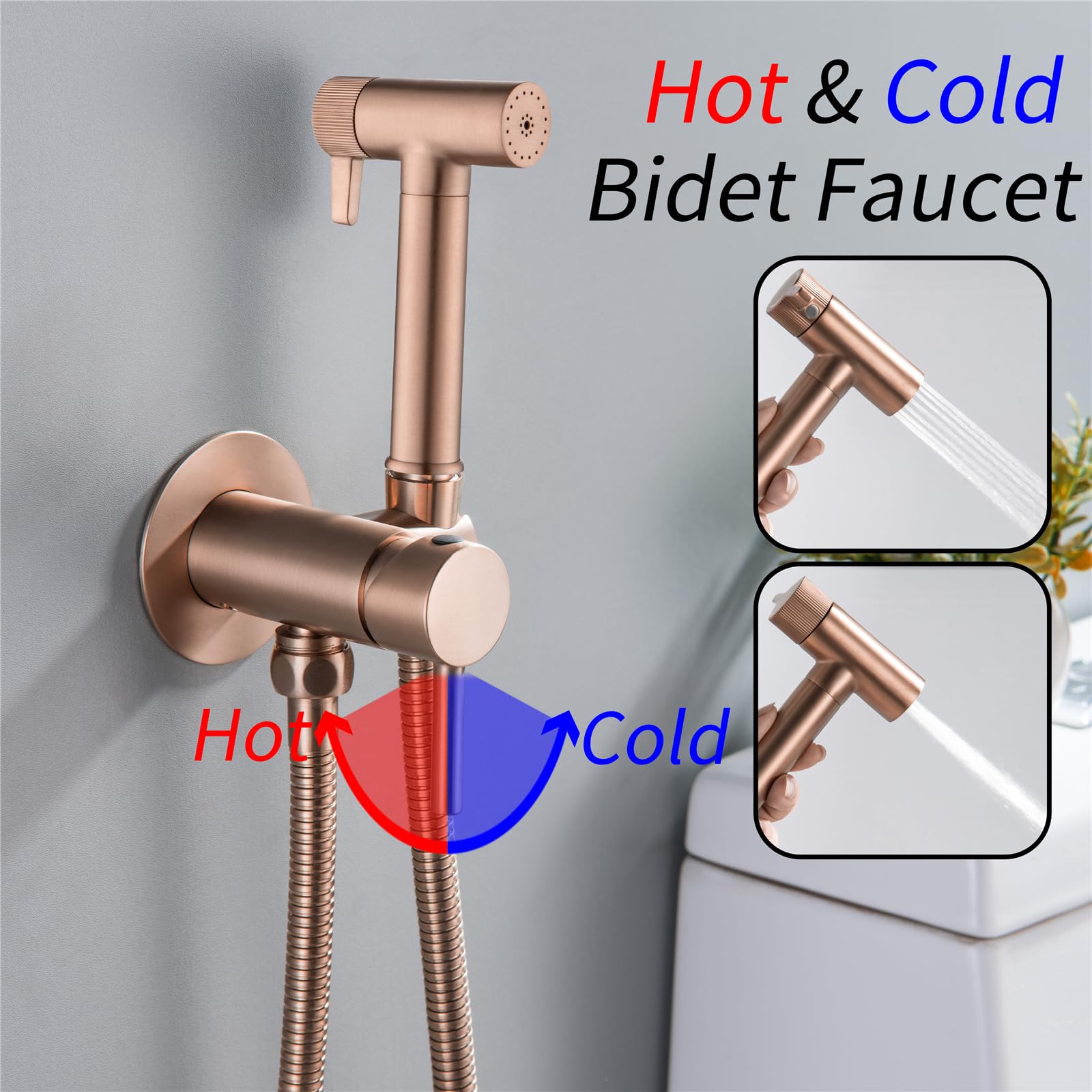 Ducha Bidet para Wc, 2 Modos Ducha Higienica para Wc Bidet, Agua Fría y Caliente Latón Grifo Portatil para baño Kit, para La Higiene Personal Diaria (Oro rosa)