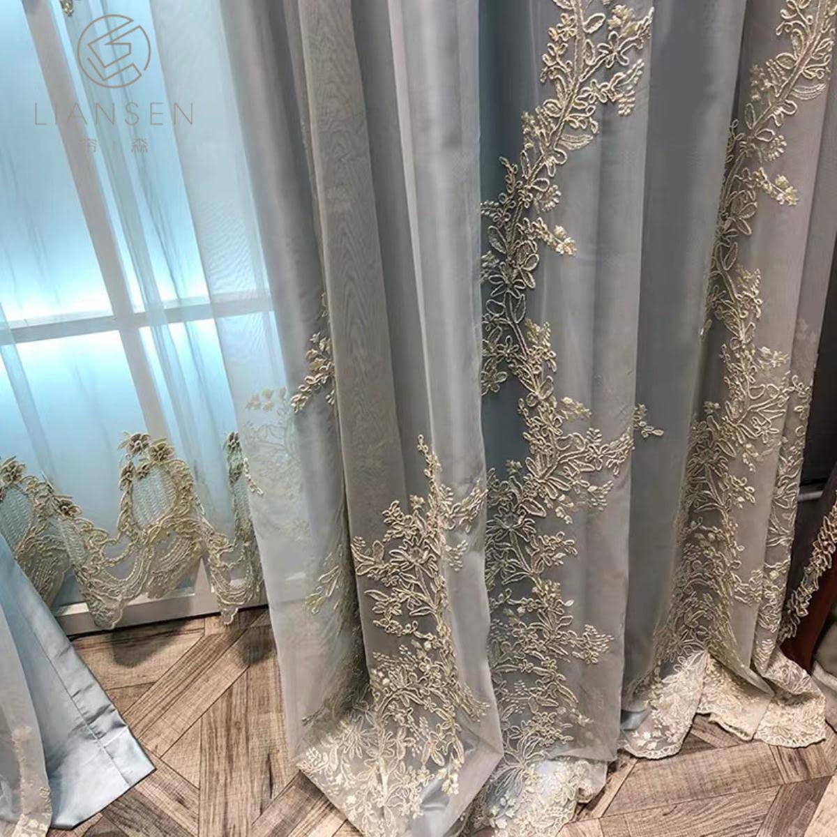 Français Romantique De Luxe Chambre Fenêtre Tulle Rideaux Rideaux pour Salon Exquis Broderie Sheer Rideaux De Mariage Drapés-1 Panneau De Tulle, 1 PCS W200 X H240cm,Multifonction