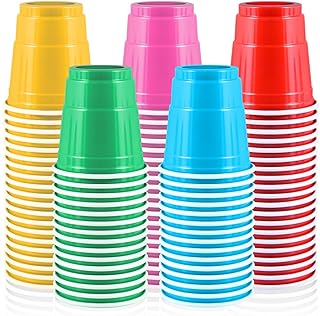 100 Pack 2 oz Plastic Shot Cups, Mini Disposable Shot Glasses, 2 oz Party Mini Cups for Bachelorette Party, Birthday, Parties Favor, Baby Shower Supplies (Multi Colors)