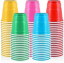 100 Pack 2 oz Plastic Shot Cups, Mini Disposable Shot Glasses, 2 oz Party Mini Cups for Bachelorette Party, Birthday, Parties Favor, Baby Shower Supplies (Multi Colors)