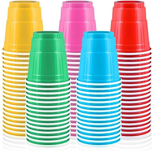Vumdua 100 Pack 2 oz Plastic Shot Cups, Mini Disposable Shot Glasses, 2 oz Party Mini Cups for Bachelorette Party, Birthday, Parties Favor, Baby Shower Supplies (Multi Colors)