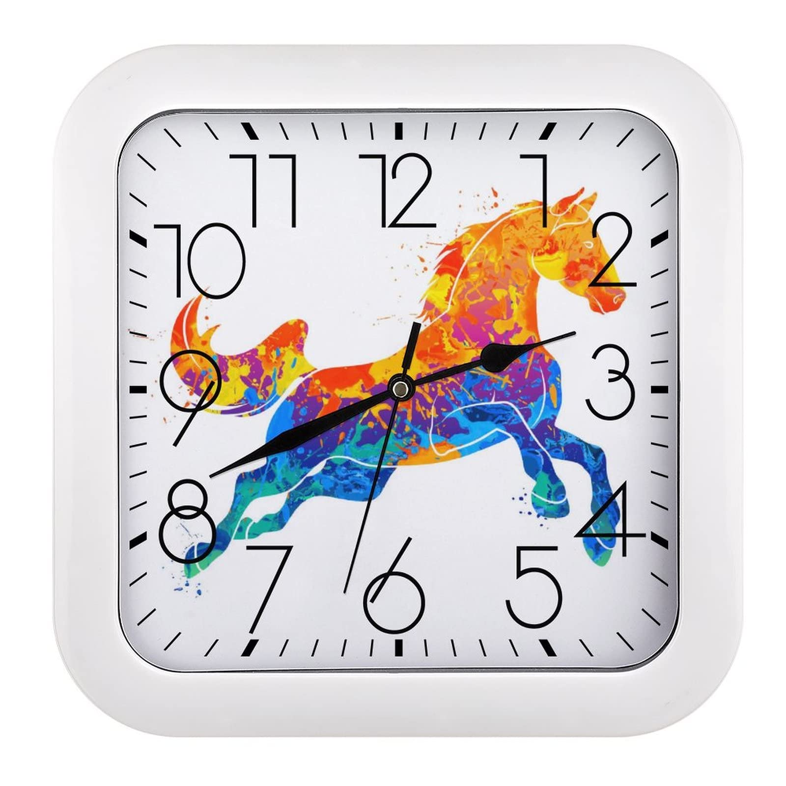 Horloge murale carrée cheval couleur 26x26cm grand chiffre salon chambre cuisine