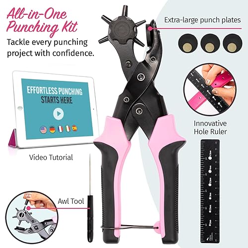 Miniatura 17 de Perforador de cinturones de cuero, correas, collares de perro, sillines, zapatos, tela, para proyectos caseros o de manualidades Punzón giratorio