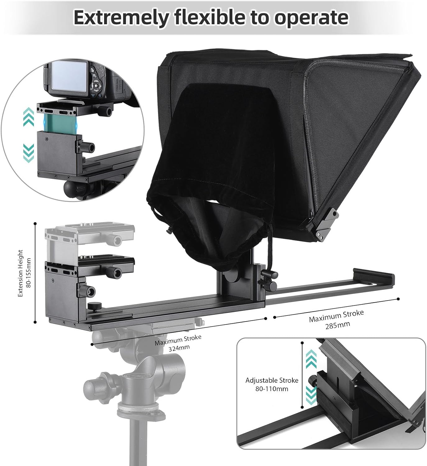 Andoer Teleprompter for Smartphone/Tablet/DSLR Camera, 16 Inch Pointer with Cold Shoe Holder 1/4" and 3/8" Threaded Hole, Remote Control for Interview, Stage, Speech