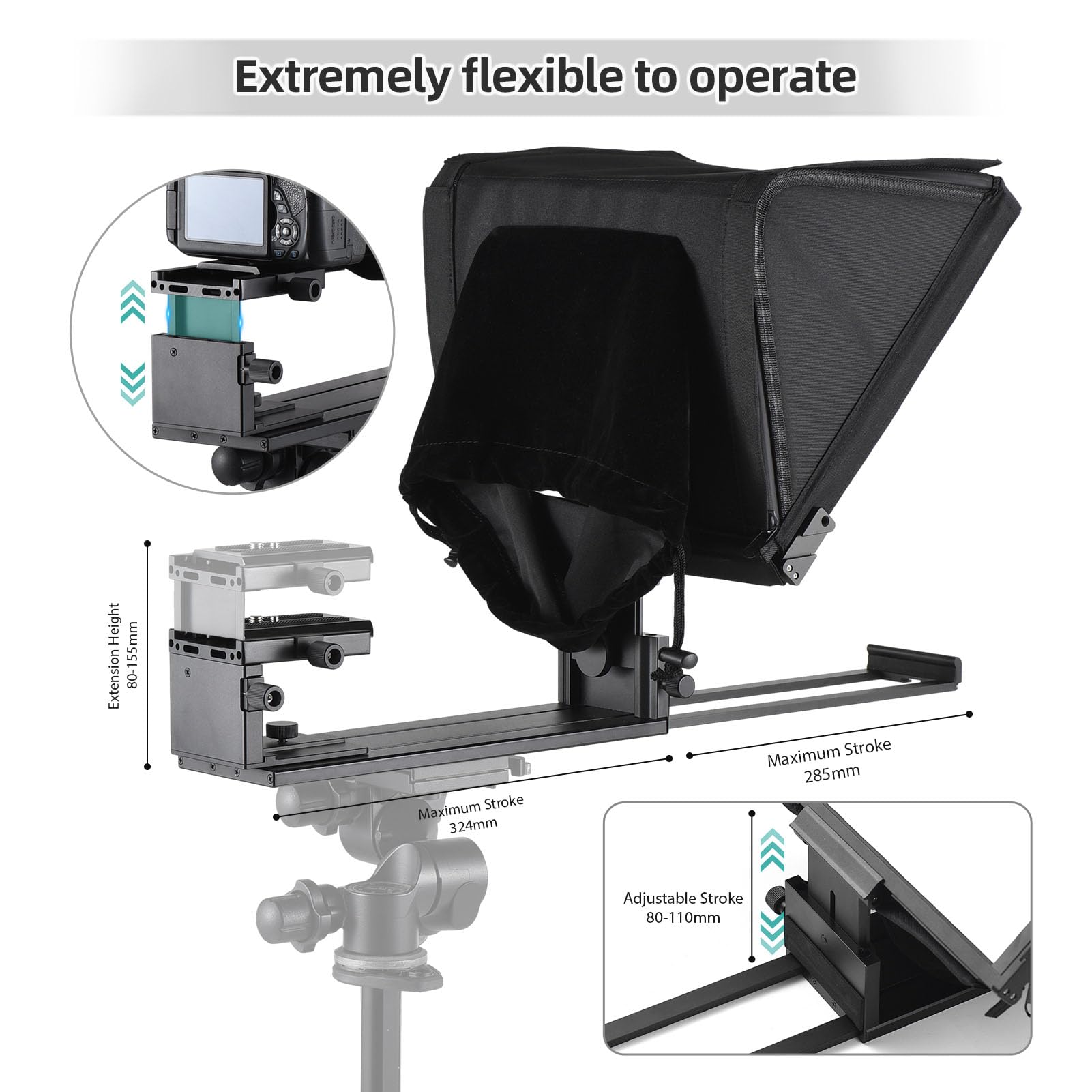 Andoer Teleprompter für Smartphone Tablet DSLR Kamera,16 Zoll Prompter mit Fernbedienung, Kaltschuhhalterung, 1/4” und 3/8" Gewindeloch für Interview, Bühnenrede, Live-Streaming, Online-Video-Vlog