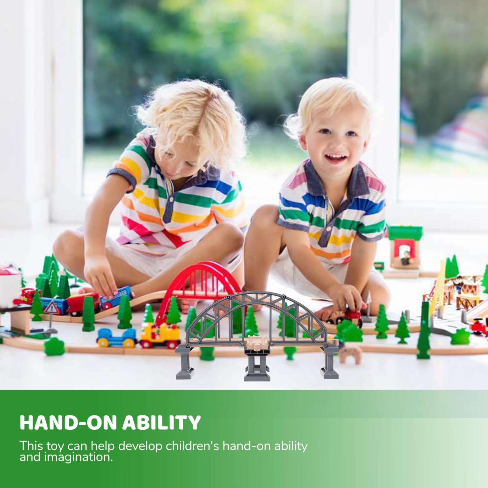 WOONEKY Ponte per Trenino in Abs e Legno, Accessorio per Bambini 1 Pezzo