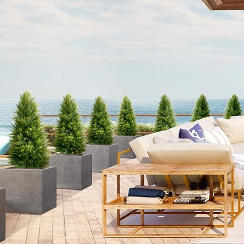 Miniatura 7 de Juego de 2 árboles topiarios artificiales de cedro, 3 pies de alto, resistentes a los rayos UV para uso en exteriores e interiores, plantas falsas