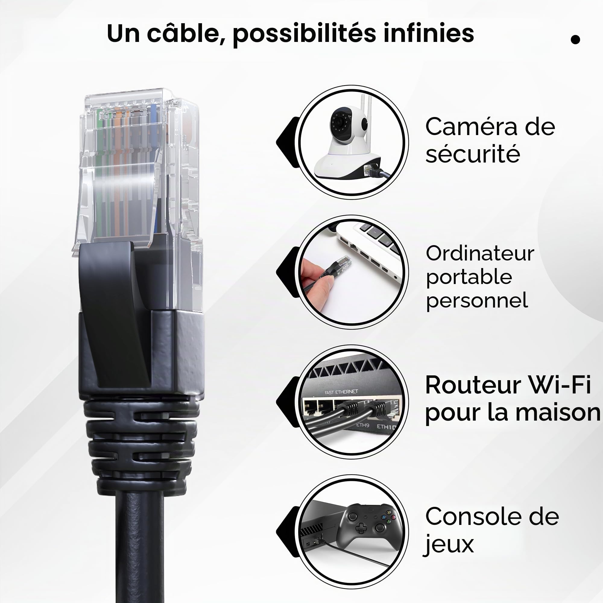 Mr. Tronic Exterieur Impermeable Câble Ethernet 100m, Bulk Reseau LAN Cat 6 Haut Debit Pour Internet Rapide 1 Gbps, Câble Ethernet AWG24, Cat6 en Vrac UTP CCA (100 Mètres, Noir)