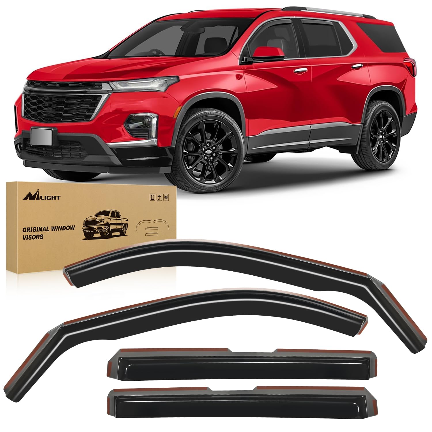 NilightDurable in Channel Rain Guards for Chevrolet (Chevy) Traverse 2018 2019 2020 2021 2022 2023 Window Deflectors, Vent Window Visors-4pcs