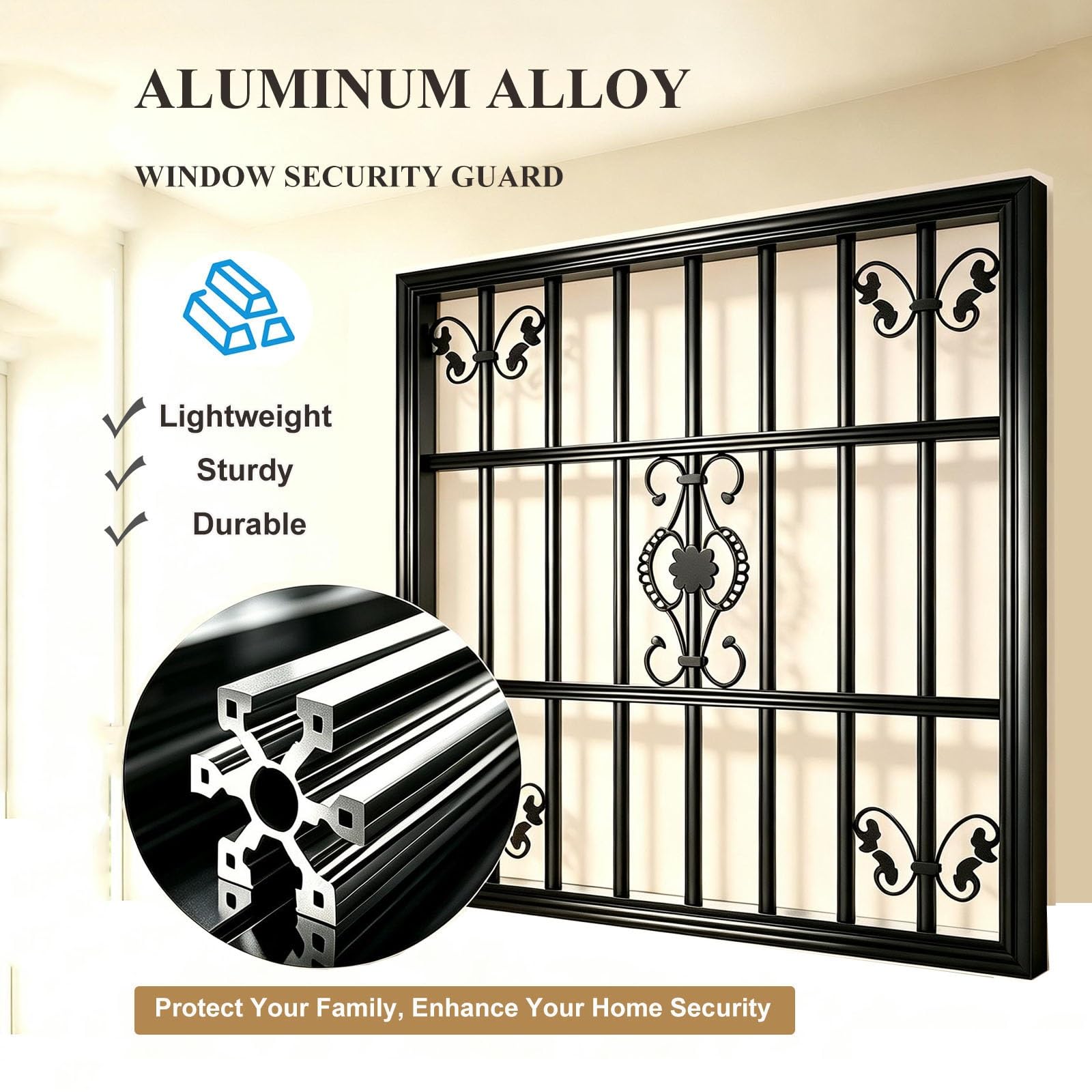 Tamaño a Medida Flora Reja de Seguridad para Ventanas | Rejilla de seguridad para ventanas de aleación de aluminio, antirrobo, para el hogar(L50xH90cm/20x36in)