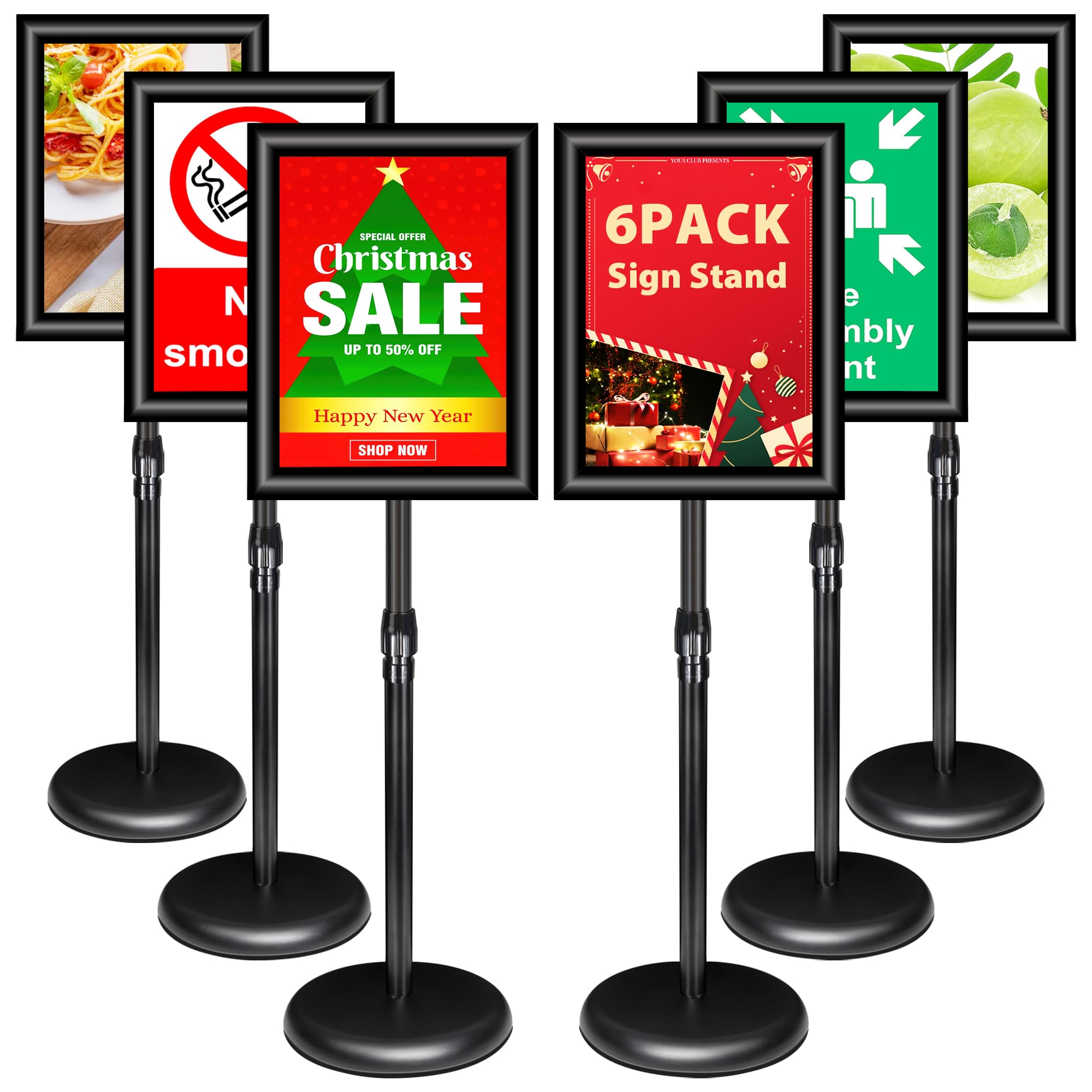 6Pack Supporto regolabile per cartelli A3 Alluminio Poster Menu Stand Supporto per cartelli da terra per poster, menu, annunci, vendite, supporto per avvisi, nero