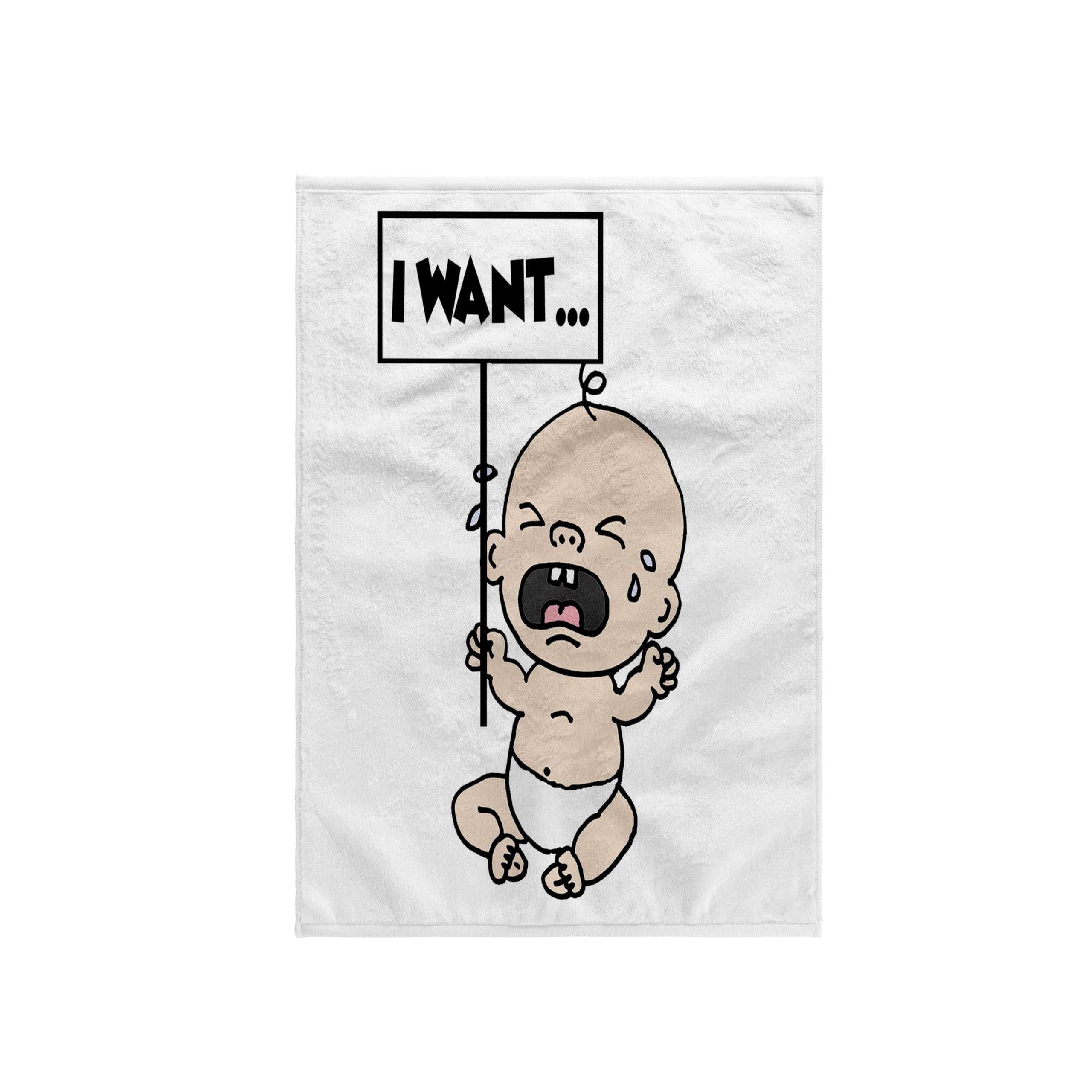 3dRose - Funny Crying Baby with I Want Sign Protester Satire - Towel - (twl-365236-1)