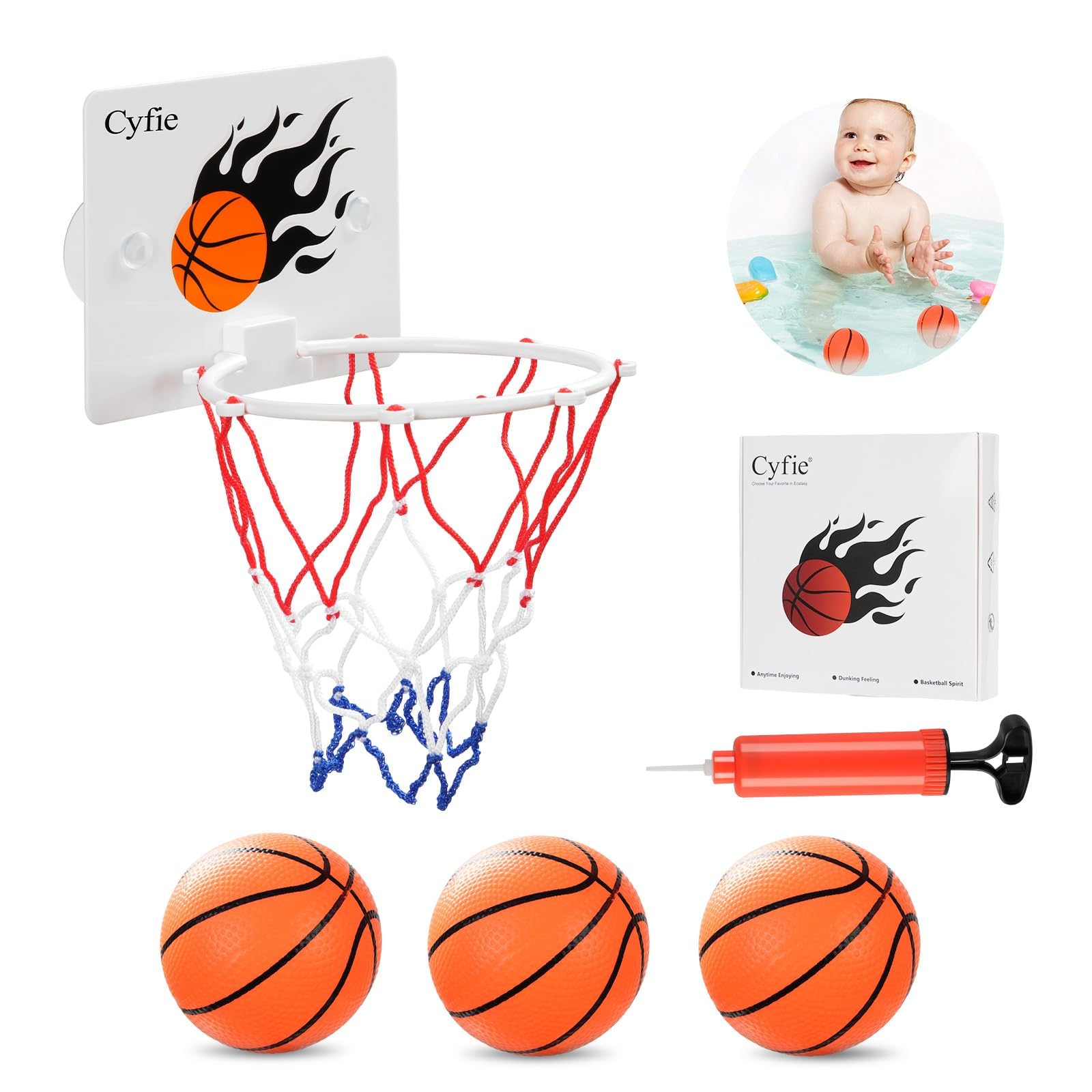 ASONINE Mini Cesta De Baloncesto Con Ventosas Y 3 Pelotas – Juguete De Baño Y Juego Interior Para Bebés | Fácil De Montar
