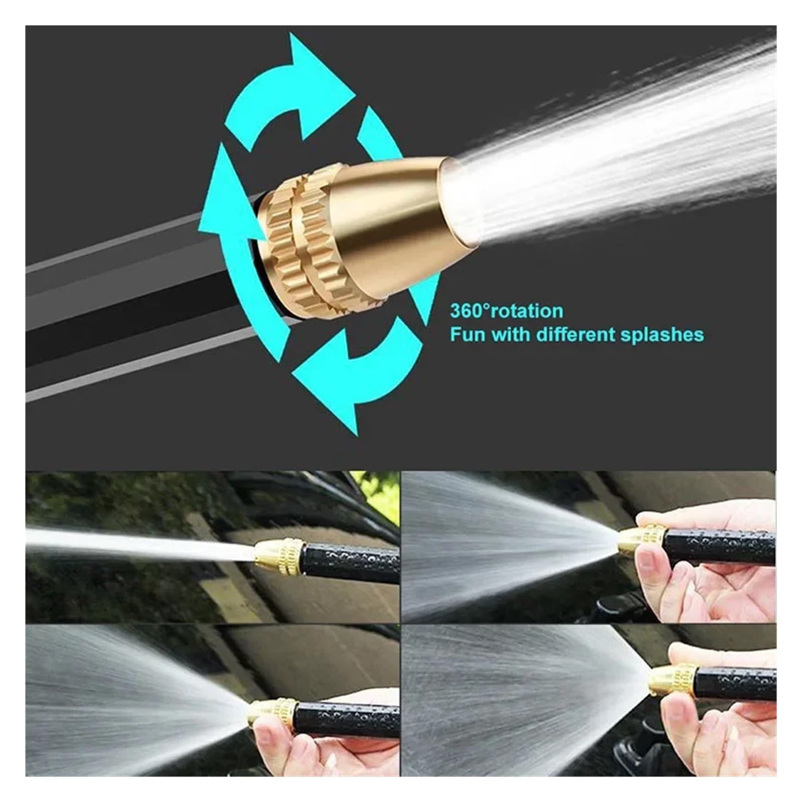 Pistolet d'arrosage avec embout multi-jets, Buse métallique haute pression en PP, corps, connecteur de tuyau d'arrosage for lavage voiture, rotatif à 360 degrés(D)