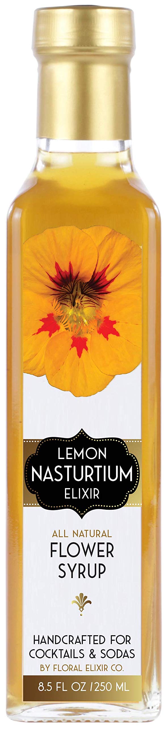 Floral Elixir Co.All Natural FLOWER Syrup for Cocktails & Sodas, 8.5 oz (Lemon Nasturtium)