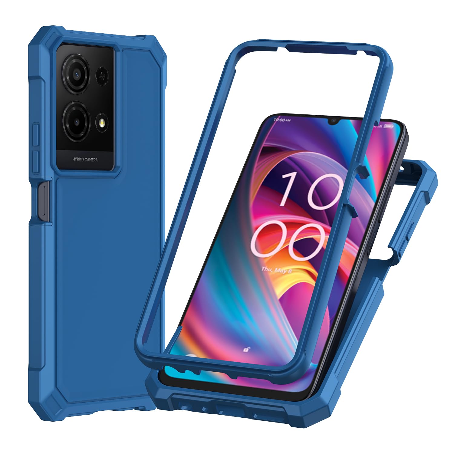 for TCL K32 5G Case with Screen Protector,for TCL K33 5G T513V Phone Case Full Body Protection Front PC Back Soft Silicone Bumper,Heavy Duty Protection Shockproof Phone Case for TCL K32 T513W Blue