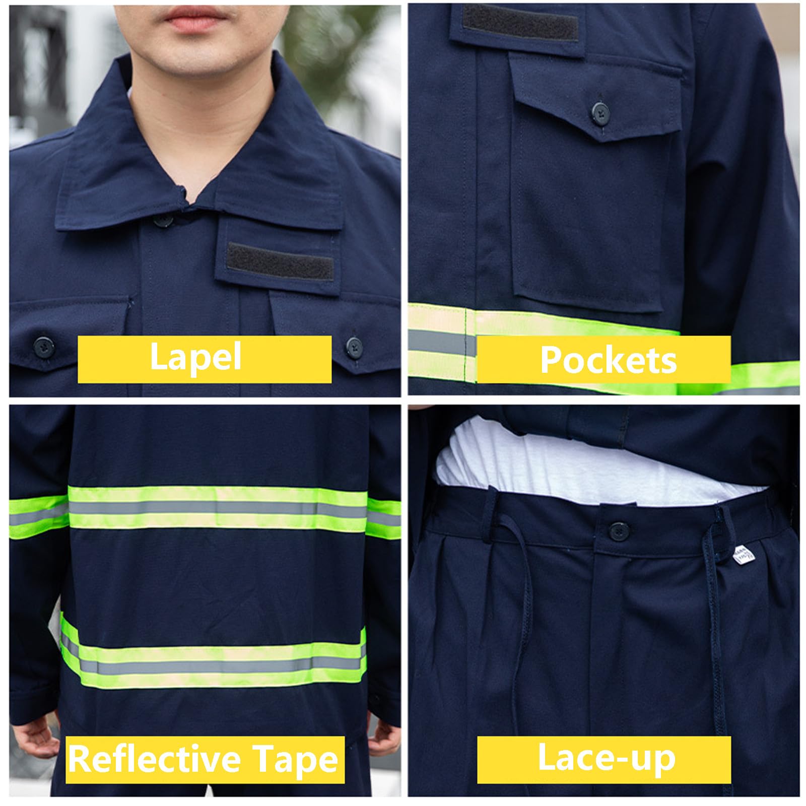 Combinaisons Avec Bandes Réfléchissantes Zip Up Salopette Manches Longues Workwear Veste Et Pantalon Costume