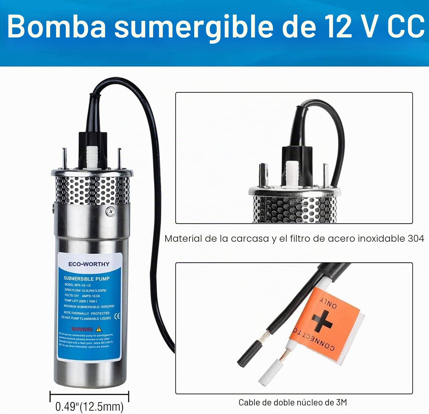 Sistema de bomba de agua de placa doble de 2 * 120W (240W+bomba de agua naranja 12V)-Adaptador Y no incluido, se vende por separado