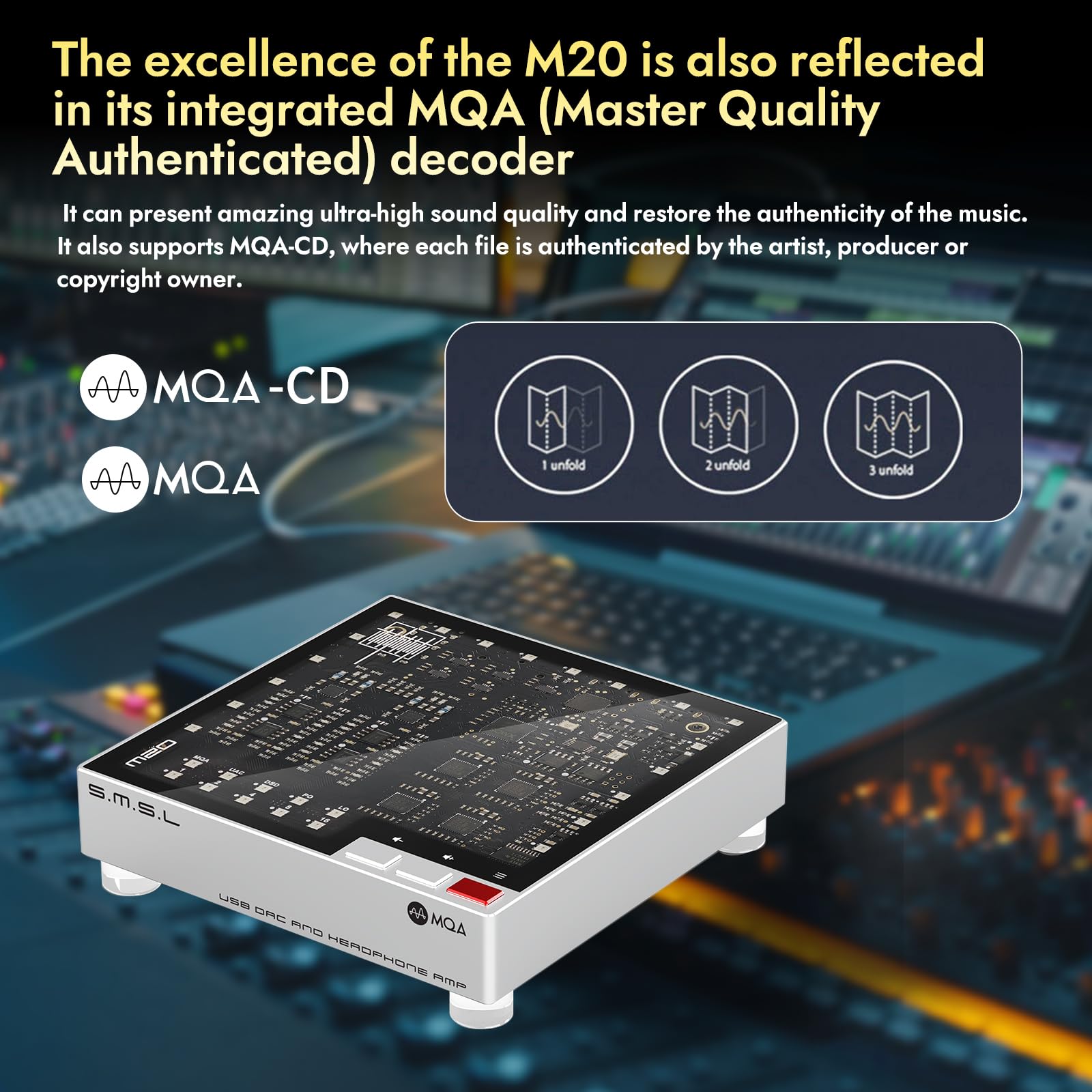 LIN.LIN.LIN SMSL M20 MQA DAC Headphone Amplifier 4×CS43131 & XMOS XU316|768kHz/32Bit & DSD256|USB1.1/USB2.0 Gaming DAC 3.5mm/4.4mm Headphone Amp 5 PCM Filters for PS5/SW/PC (Black)