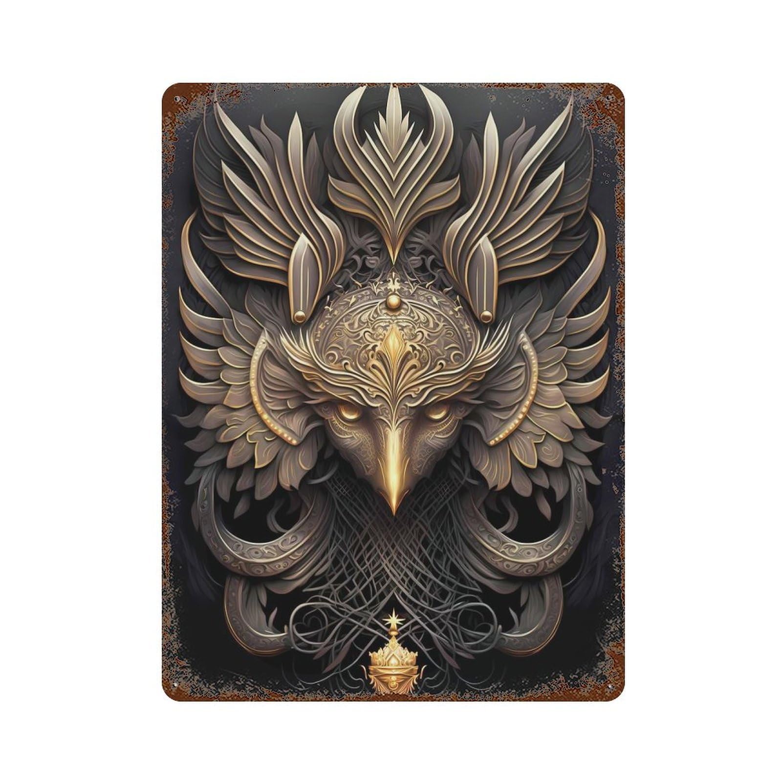 Mystic Golden God Phoenix Vintage Rust Metal Sign 15.7"x11.8", Shabby Chic Decor for Living Room, Hallway And Home Decor