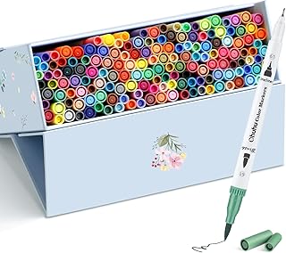 Ohuhu Markers for Adult Coloring Books: 160 Colors Coloring Markers Dual Tips Fine & Brush Pens Water-Based Art Markers for Kids Adults Drawing Sketching Bullet Journal Non-bleeding - Maui - White
