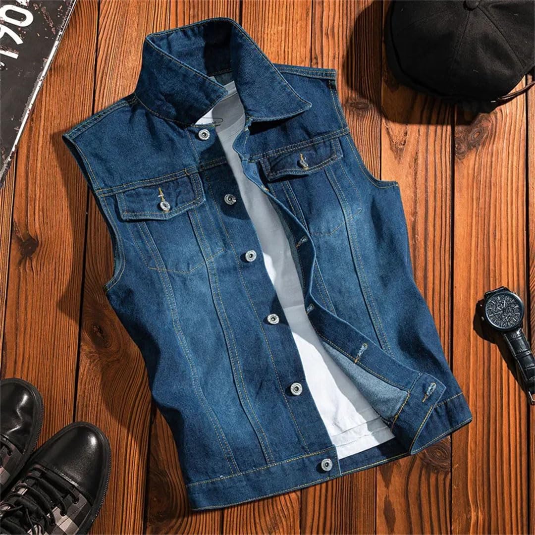 Gilet da uomo in denim con risvolto senza maniche Streetwear gilet tinta unita