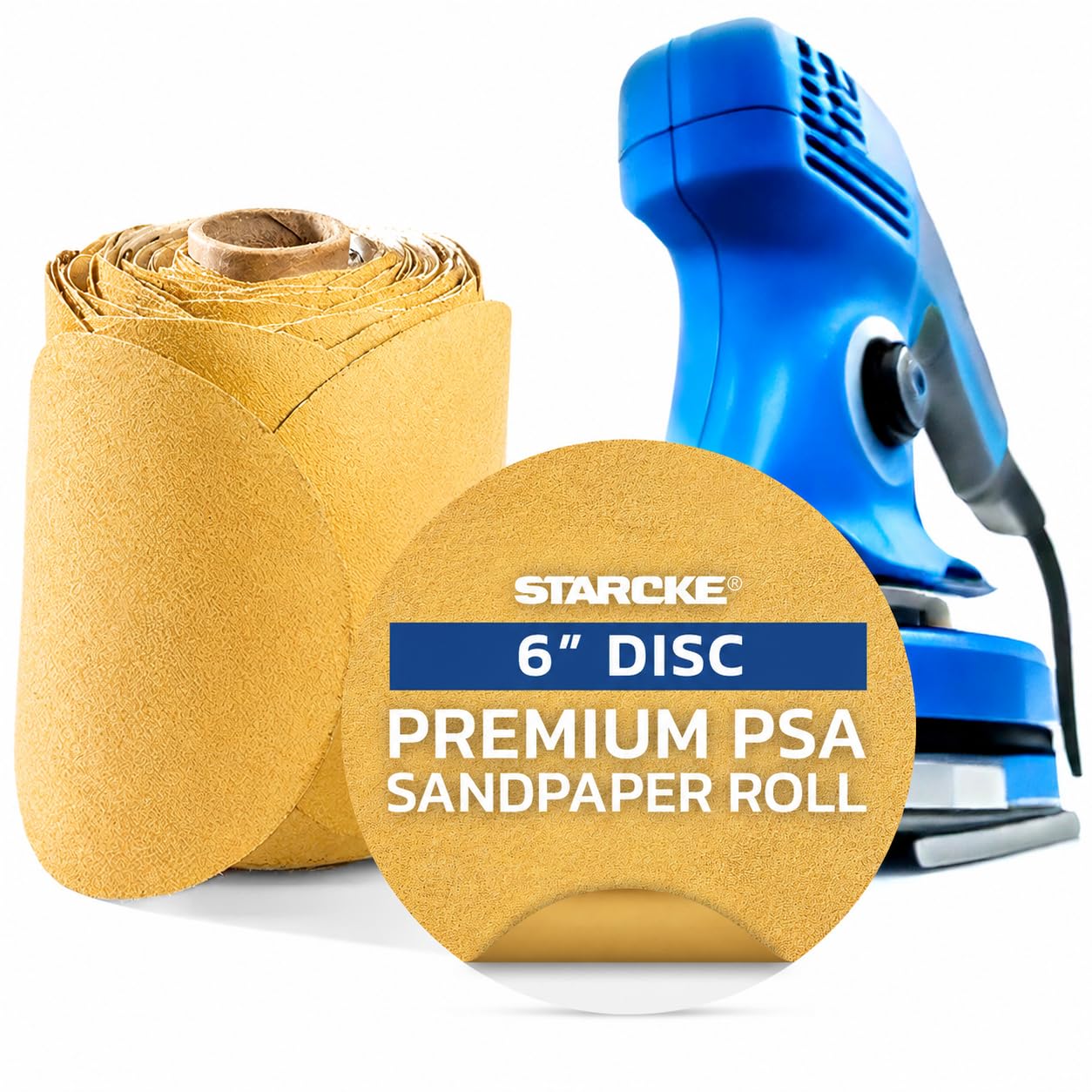 Starcke - Rollo de papel de lija para discos de lija de alta calidad (parte trasera adhesiva, sin agujeros, para madera, reparación de carrocerías, marina, pintura, metal y plásticos)